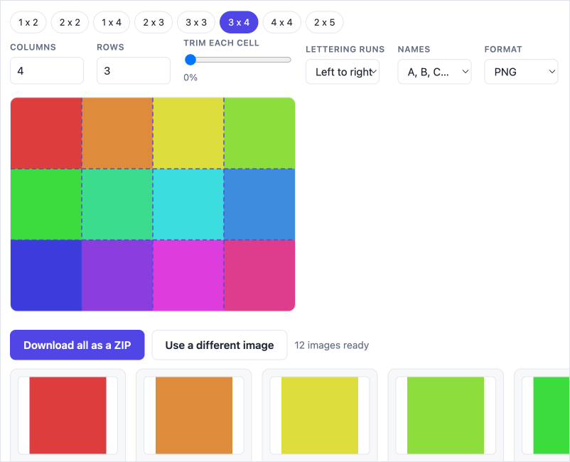 The Grid Image Splitter in use